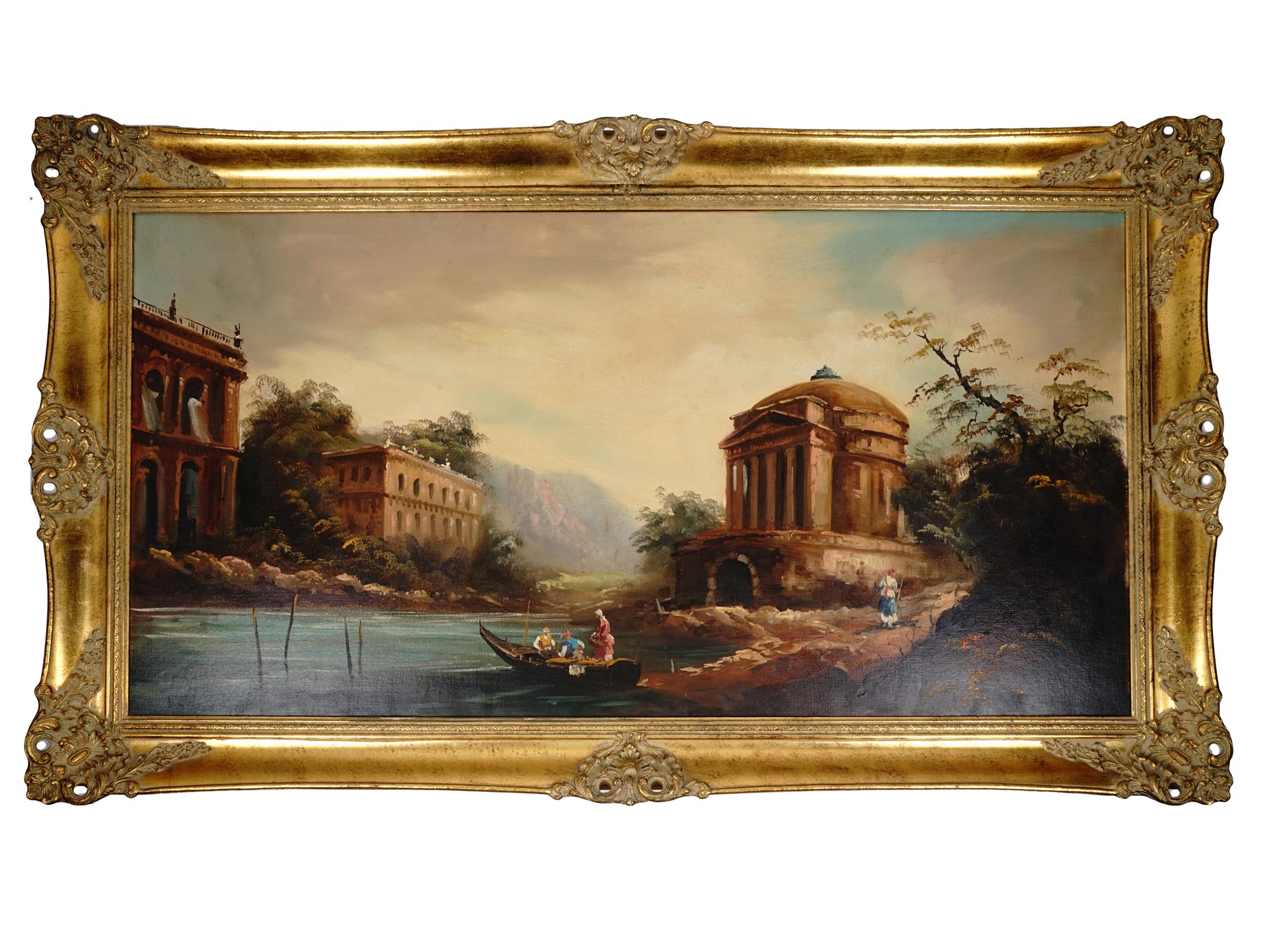 OIL PAINTING ITALIAN LANDSCAPE WITH RUINS SIGNED PIC-0